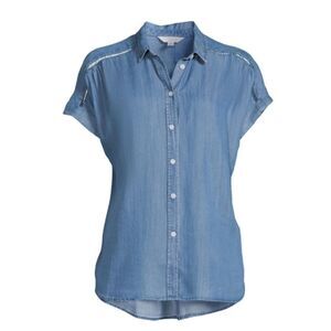 Womens  Button Front Shirt Sleeve Camp Shirt Size M